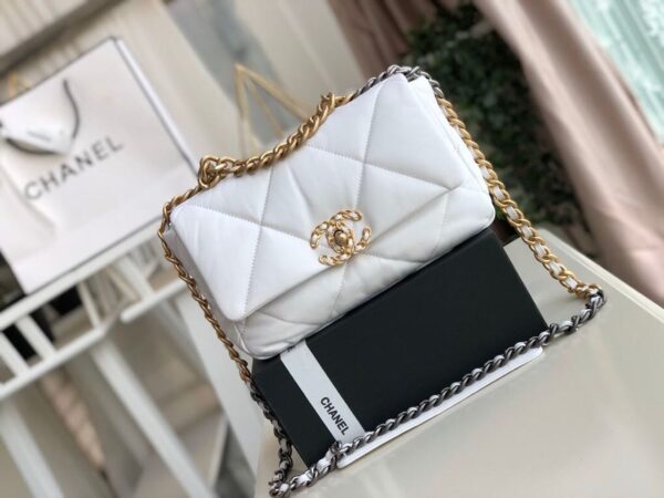 Chanel 19 Flap White Goatskin Leather Bag 26cm